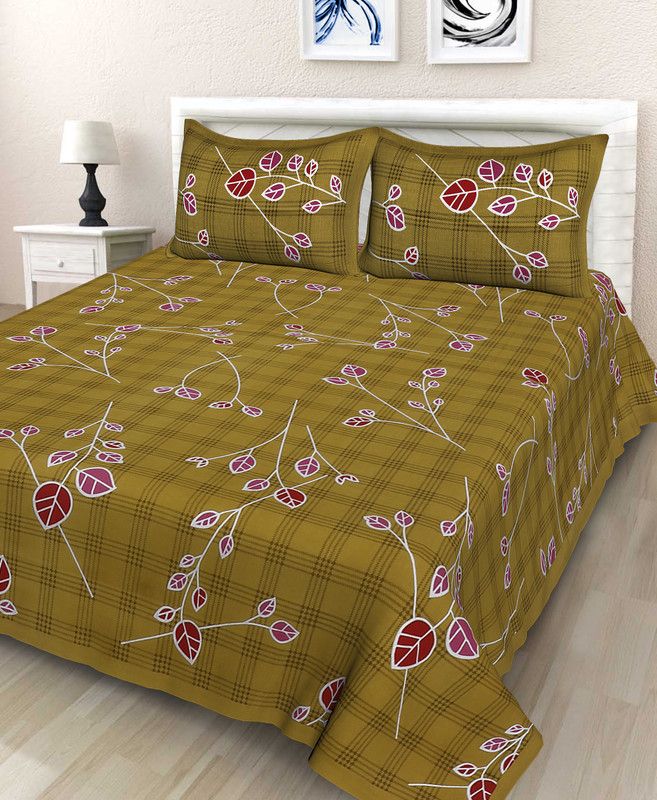 Gaurik Enterprises 115 TC Cotton Queen Printed Flat Bedsheet  (Pack of 1, Green)