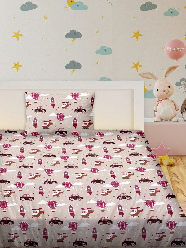 BELLA CASA 180 TC Cotton Single Cartoon Flat Bedsheet  (Pack of 1, Brown)