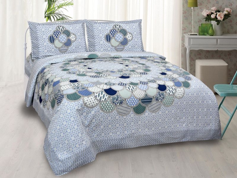 SRKD 200 TC Cotton Double Printed Flat Bedsheet  (Pack of 1, Multicolor)