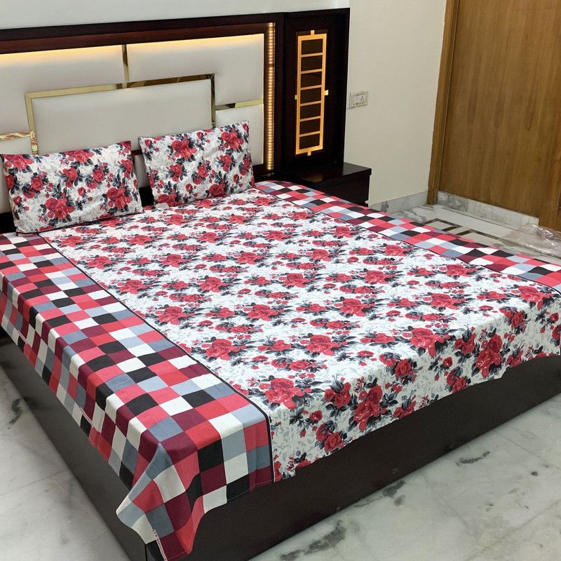 Pure Decor 200 TC Cotton Queen Floral Flat Bedsheet  (Pack of 1, Multicolor)