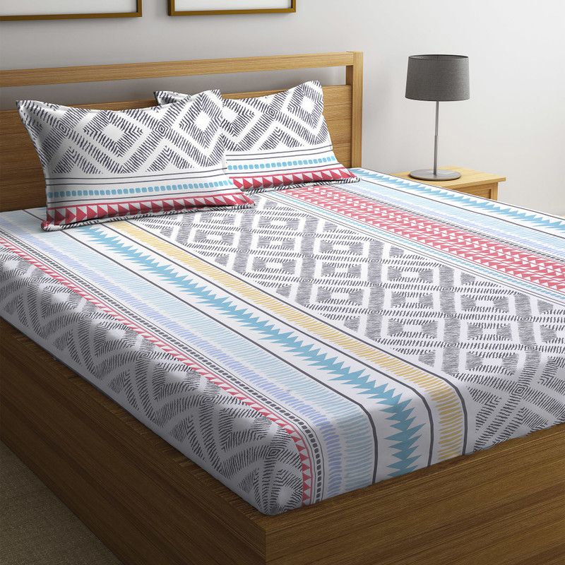 Flipkart SmartBuy 104 TC Cotton Double Jaipuri Prints Flat Bedsheet  (Pack of 1, Multicolor 306)