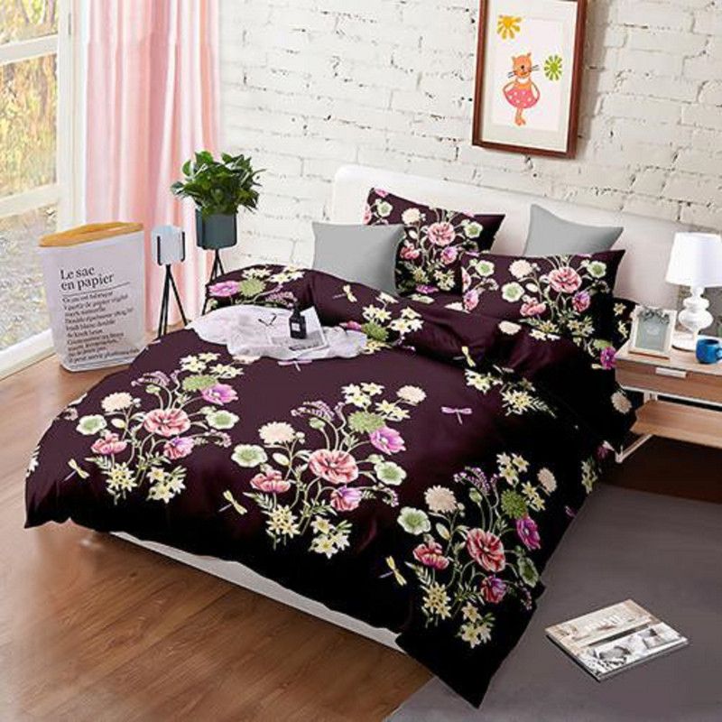 Gopal Ji Creations 140 TC Polycotton Double Printed Flat Bedsheet  (Pack of 1, Black, Beige)