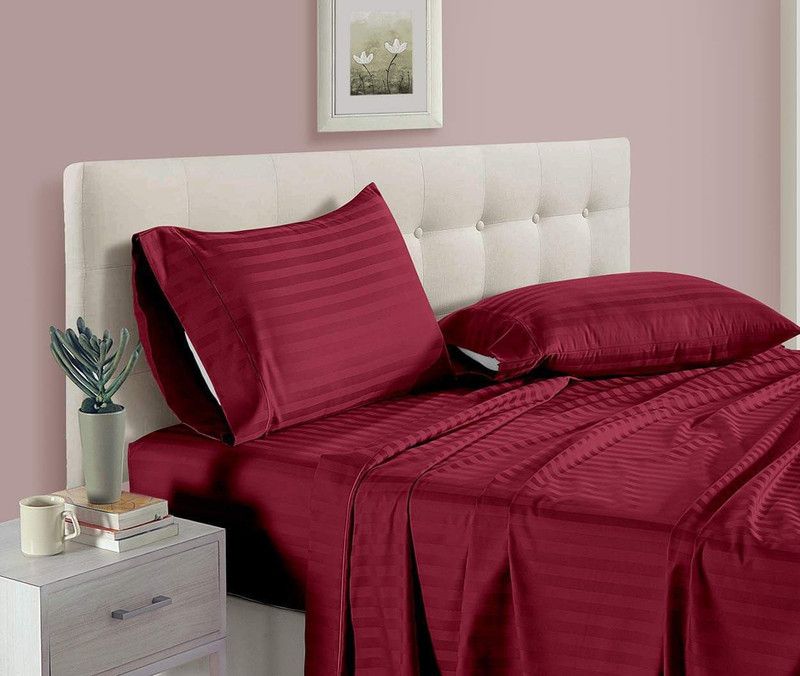 AMYDA 210 TC Microfiber Double Striped Flat Bedsheet  (Pack of 1, Red)