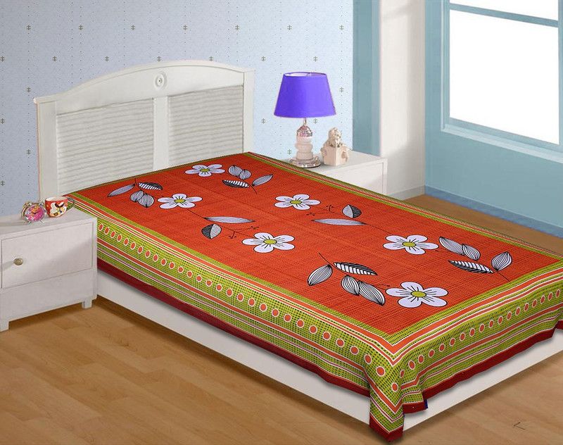 JANIS 200 TC Cotton Single Printed Flat Bedsheet  (Pack of 1, Orange)