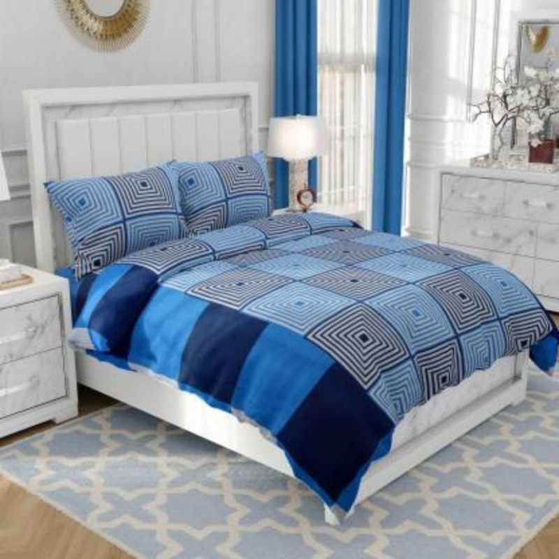 SAM GALAXY 160 TC Polycotton, Cotton Double Checkered Flat Bedsheet  (Pack of 1, Blue)