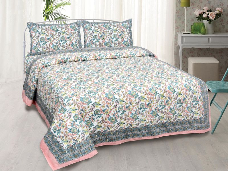 Braise 144 TC Cotton King Floral Flat Bedsheet  (Pack of 1, Multicolor8)