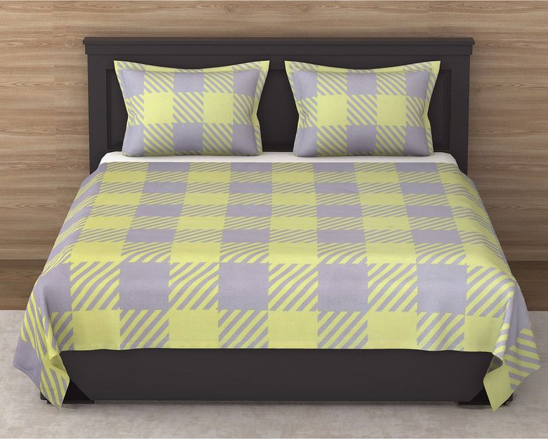Flipkart SmartBuy 144 TC Microfiber Double Checkered Flat Bedsheet  (Pack of 1, Grey)
