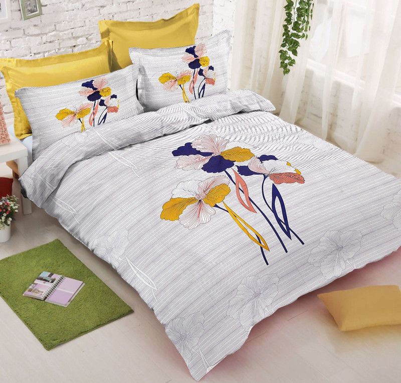Jai Shiv 350 TC Cotton Double Printed Flat Bedsheet  (Pack of 1, White, Yellow)