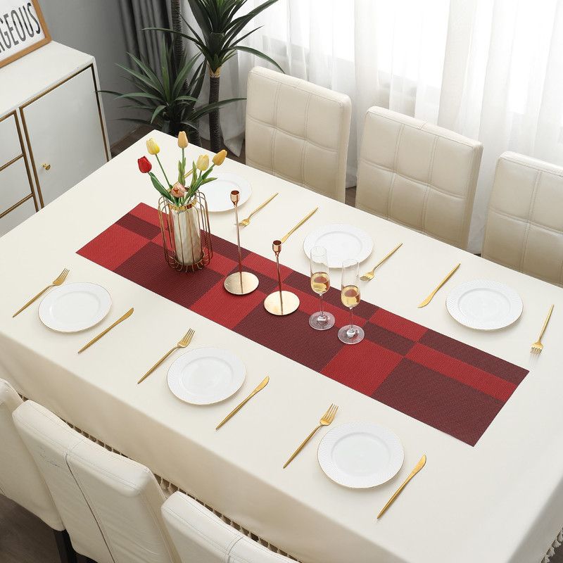 HOKiPO Red 135 cm Reversible Table Runner  (PVC)