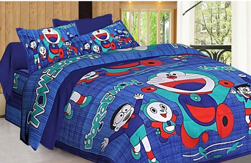 SUSHMA TEXTILE 220 TC Cotton Double Jaipuri Prints Flat Bedsheet  (Pack of 1, Blue)