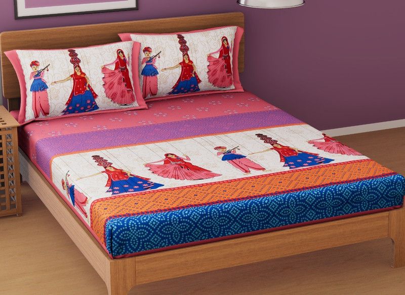 TWM 250 TC Cotton Queen Printed Flat Bedsheet  (Pack of 1, Multicolor)