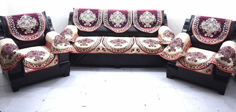 KINGLY Chenille Embroidered Sofa Cover  (PINK Pack of 16)