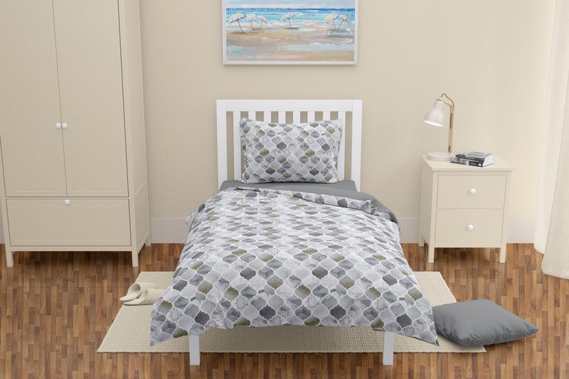 Ixora Decor 300 TC Cotton Single Geometric Flat Bedsheet  (Pack of 1, Grey, Silver)