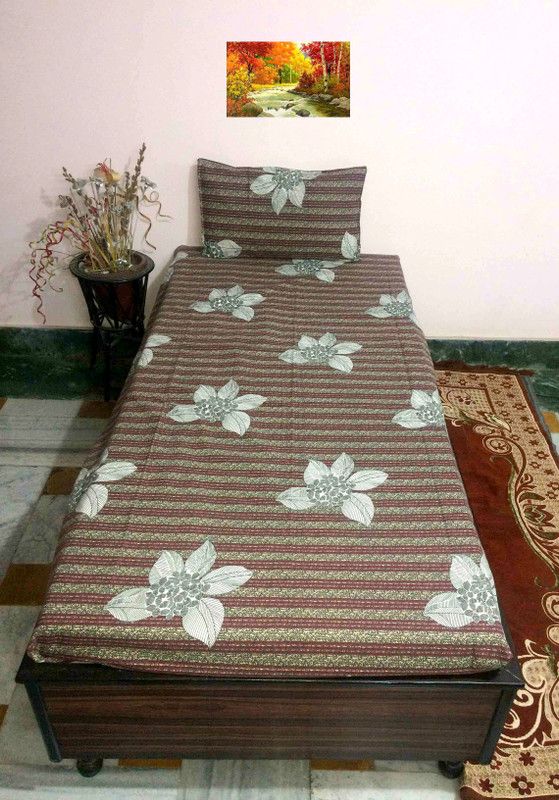 A&H 300 TC Cotton Single Printed Fitted (Elastic) Bedsheet  (Pack of 1, Multicolor)