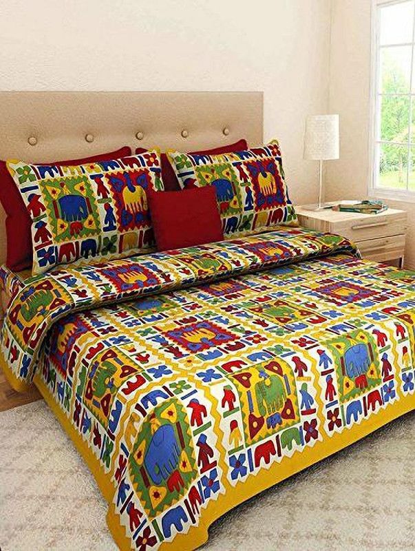 Best Collection 144 TC Cotton King Jaipuri Prints Flat Bedsheet  (Pack of 1, Multicolor)