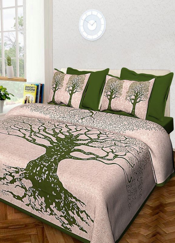 SGN TRADERS 300 TC Cotton King Printed Flat Bedsheet  (Pack of 1, Green)
