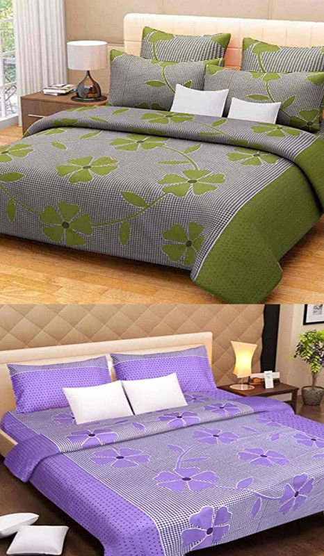 WebDealz 120 TC Cotton Double Printed Flat Bedsheet  (Pack of 6, Purple, Green)