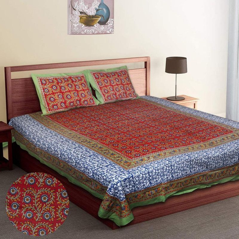 BLISSFUL BEDLINE 200 TC Cotton King Floral Flat Bedsheet  (Pack of 1, Red)