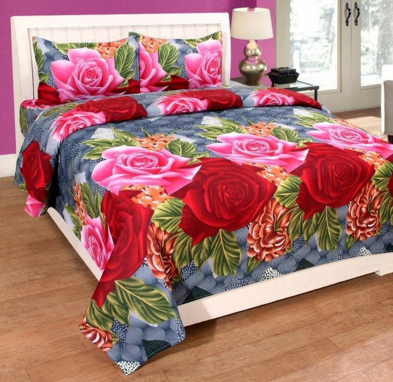 RS Enterprises 120 TC Polycotton Double 3D Printed Flat Bedsheet  (Pack of 1, Red)