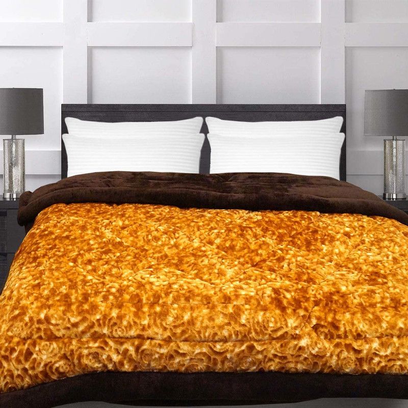 Livasto Fleece King Sized Bedding Set  (MUSTARD)