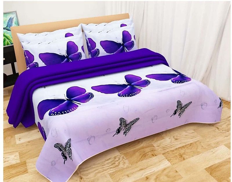 CRAFTWELL COLLECTION 150 TC Polycotton Double 3D Printed Flat Bedsheet  (Pack of 1, Purple)