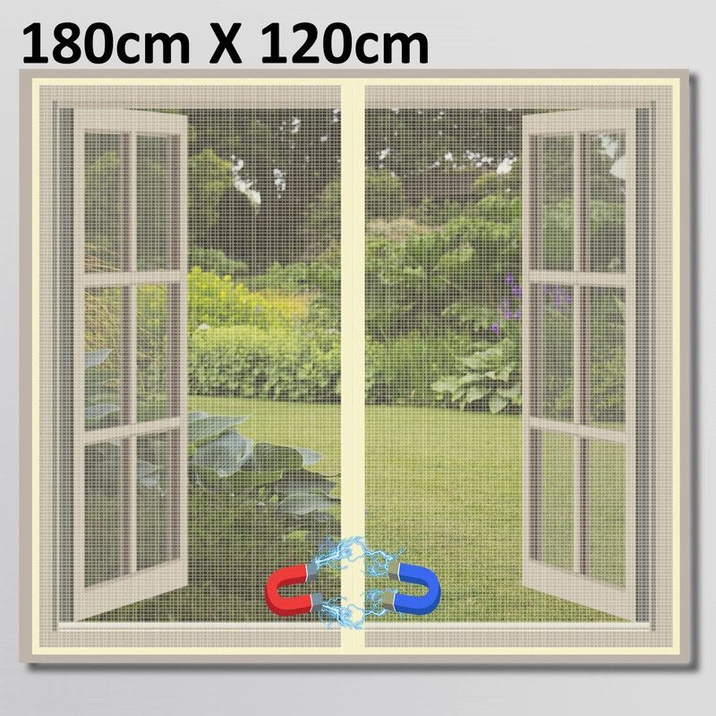 TurtleGrip Polyester Adults Washable Magnetic Window Mosquito Net with Self-Adhesive Hook Tape DIY Installation Mosquito Net  (Beige-180x120cms, Frame Hung)