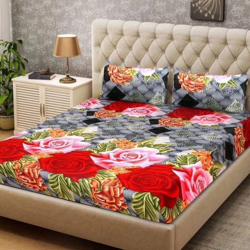 Indian Fashion 1 TC Polycotton Double 3D Printed Flat Bedsheet  (Pack of 1, Green)