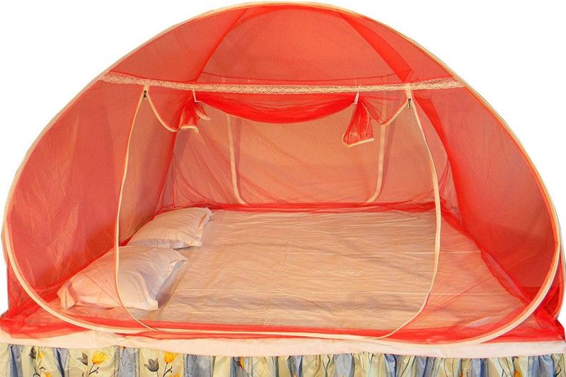 SUNSHINE Polyester Adults Washable Foldable Double Bed mosquito nett Mosquito Net  (Red, Tent)