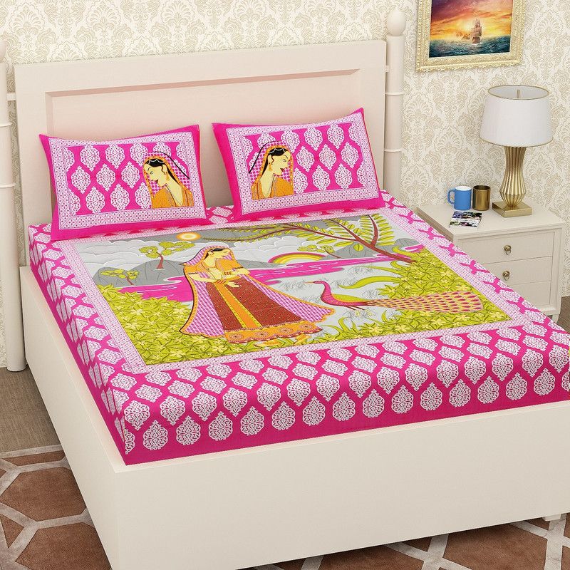 Twinkle Star's 110 TC Cotton Queen Printed Flat Bedsheet  (Pack of 1, Multicolor)