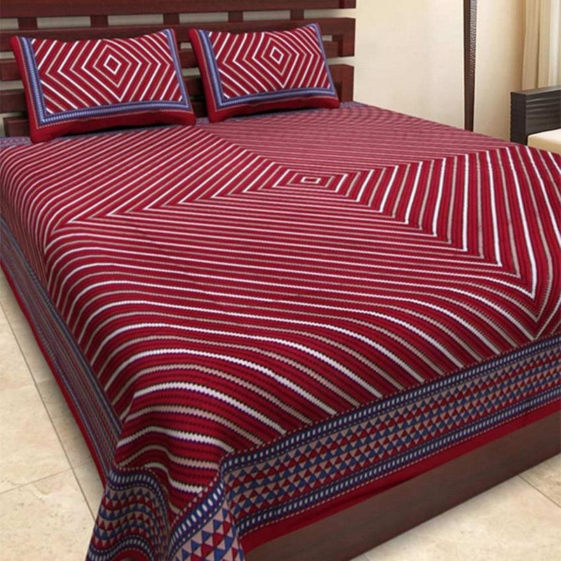 BADGUJAR 228 TC Cotton Double Self Design Flat Bedsheet  (Pack of 1, Red)