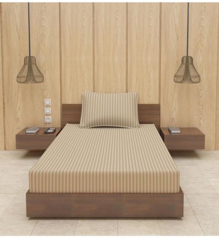 PETUNIA HOME 150 TC Cotton Single Striped Flat Bedsheet  (Pack of 1, Beige)