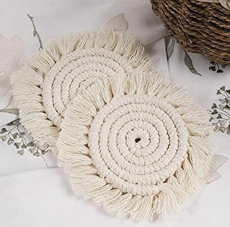 MOREL Round Cotton Coaster  (Pack of 2)