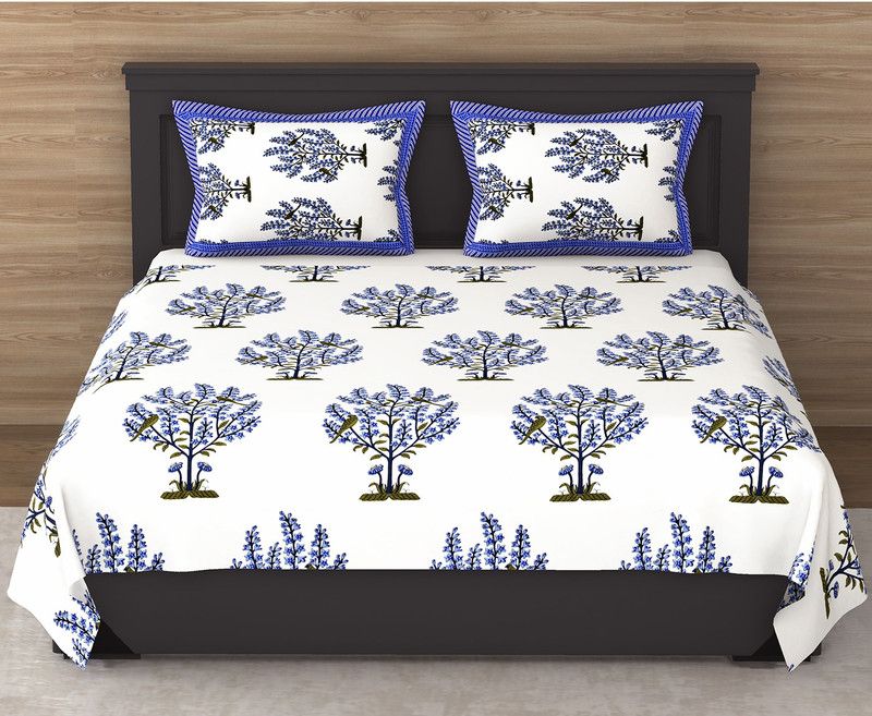 Flipkart SmartBuy 120 TC Cotton King Floral Flat Bedsheet  (Pack of 1, Blue)