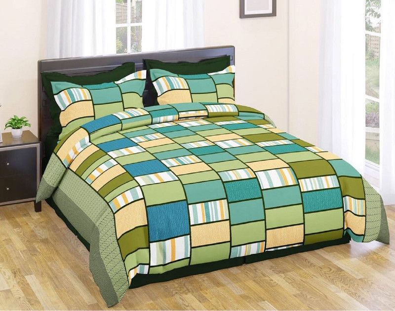 TOORSKY 144 TC Microfiber Double Checkered Flat Bedsheet  (Pack of 1, Green)