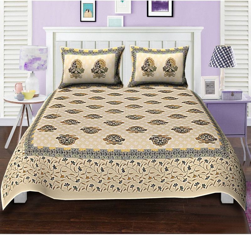 Rangun 140 TC Cotton Double Paisley Flat Bedsheet  (Pack of 1, Green)