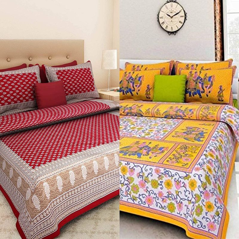 Aadhira Interio 220 TC Cotton Double Jaipuri Prints Flat Bedsheet  (Pack of 2, Multicolor)