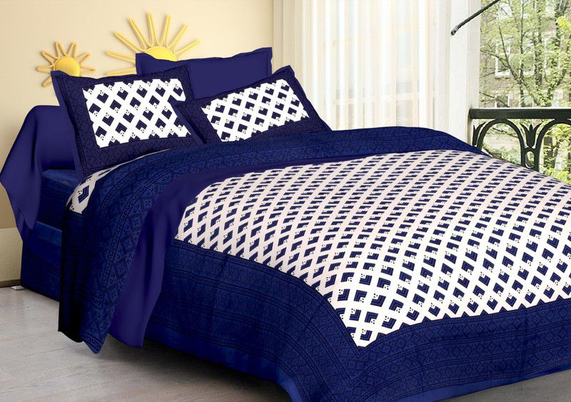Tryambakam 220 TC Cotton Double Printed Flat Bedsheet  (Pack of 1, Blue)