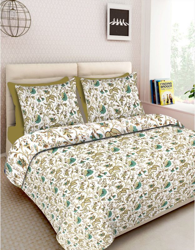 RAJDEVI JAIPUR PRINTS 450 TC Cotton King Printed Flat Bedsheet  (Pack of 1, Green)
