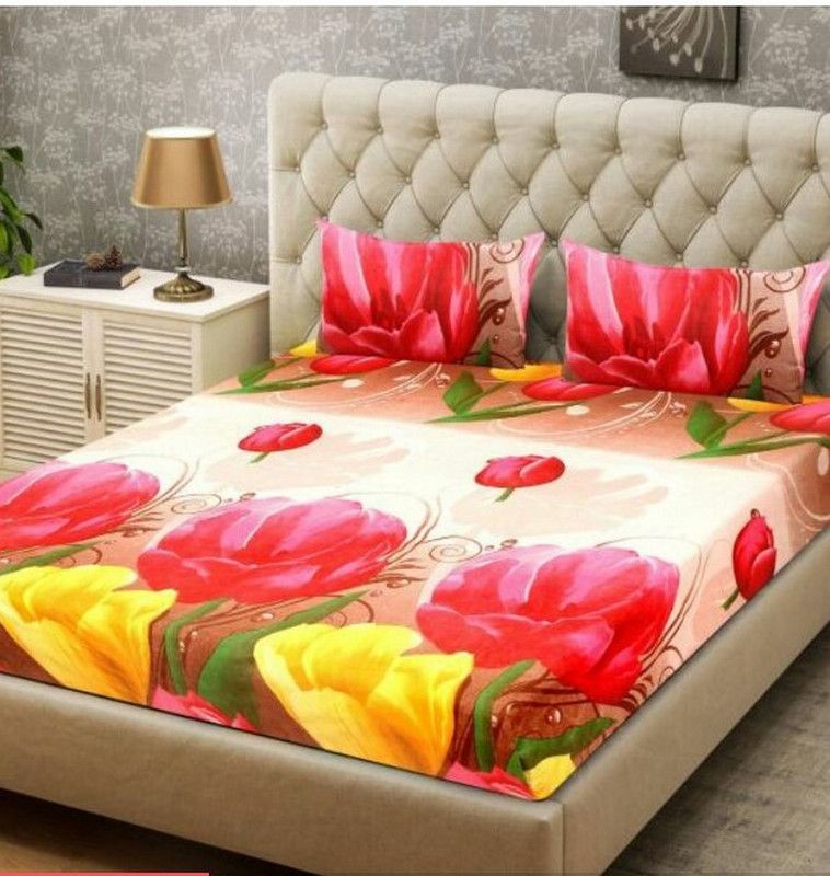 new styal vg 144 TC Microfiber Double 3D Printed Flat Bedsheet  (Pack of 1, Black)