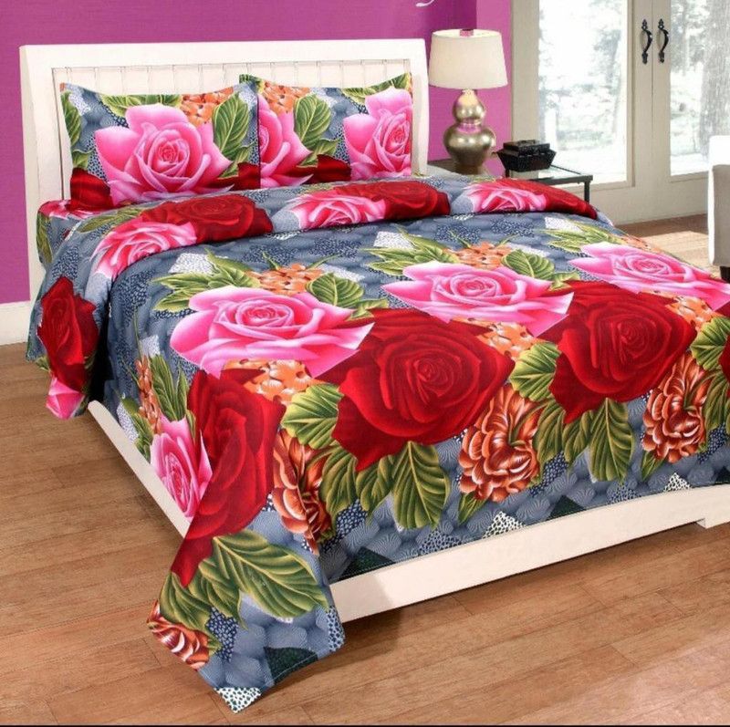 Mansha Home 180 TC Microfiber Double Floral Flat Bedsheet  (Pack of 1, Multicolor)
