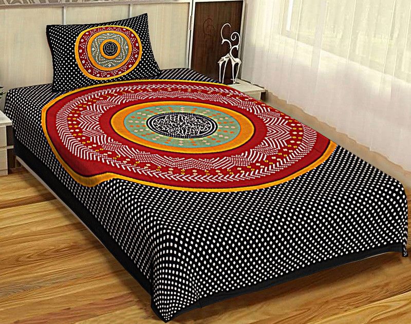 Rangun 144 TC Cotton Single Self Design Flat Bedsheet  (Pack of 1, Black)