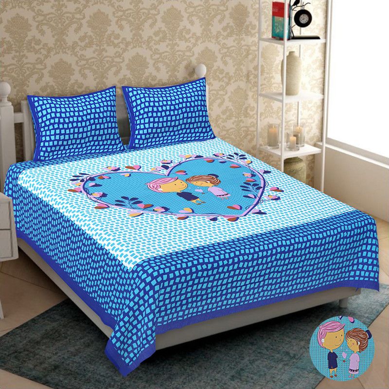 Indian Royal Fashion 280 TC Cotton Double Printed Flat Bedsheet  (Pack of 1, Blue)