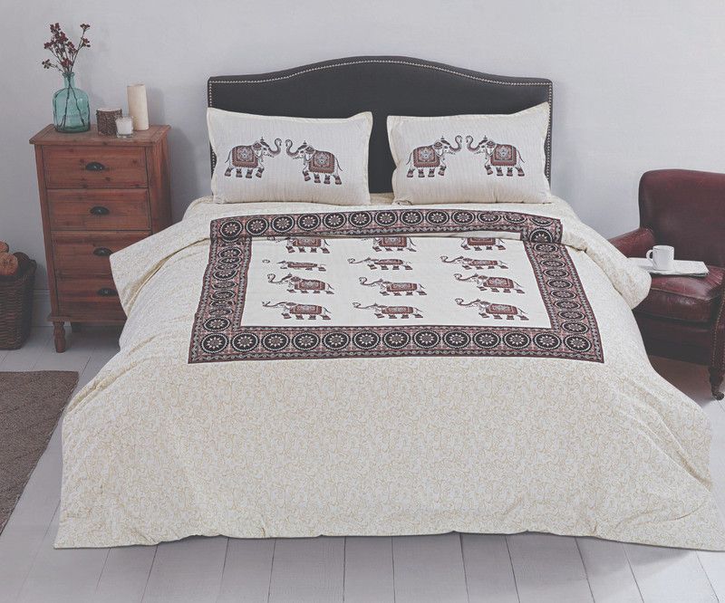 Pink Peony 150 TC Cotton King Animal Flat Bedsheet  (Pack of 1, White, Brown)