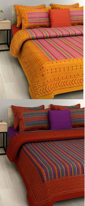 Shopoj 180 TC Cotton Double Printed Flat Bedsheet  (Pack of 2, Multicolor)