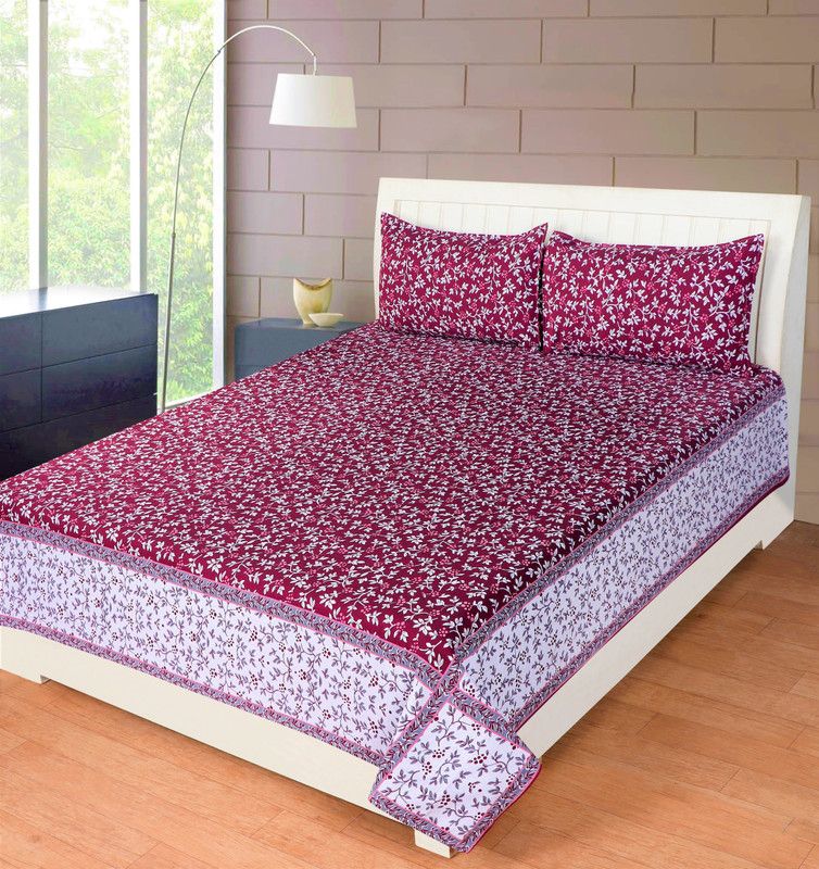 Nilotpal 450 TC Cotton Double Floral Flat Bedsheet  (Pack of 1, White, Marron)