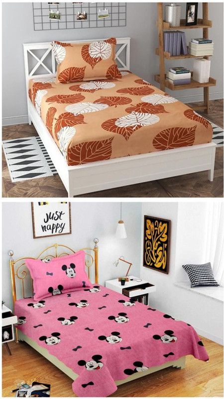 kadis 180 TC Microfiber Single Printed Flat Bedsheet  (Pack of 2, Multicolor)