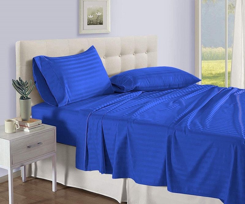 AANYALINEN 400 TC Cotton Single Striped Flat Bedsheet  (Pack of 1, Royal Blue)