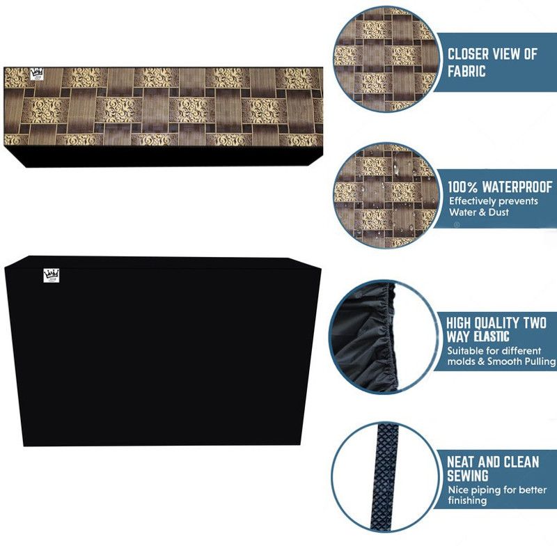 KingMatters Air Conditioner Cover  (Width: 113 cm, Brown, Yellow)