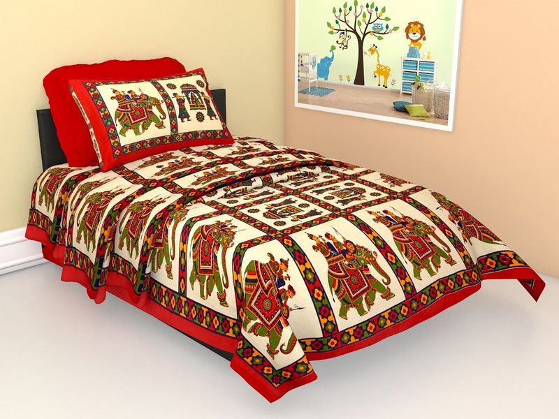 GN INDUSTRIES 150 TC Cotton Single Jaipuri Prints Flat Bedsheet  (Pack of 1, Multicolor)