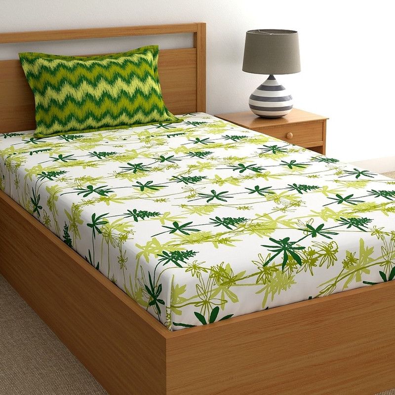 Home Ecstasy 140 TC Cotton Single Floral Flat Bedsheet  (Pack of 1, Green)